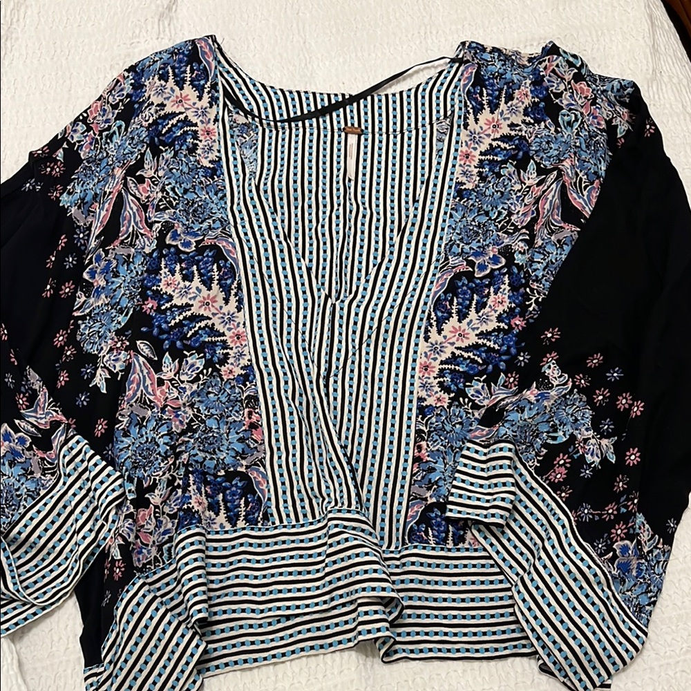 Floral Black and Blue Women's Top